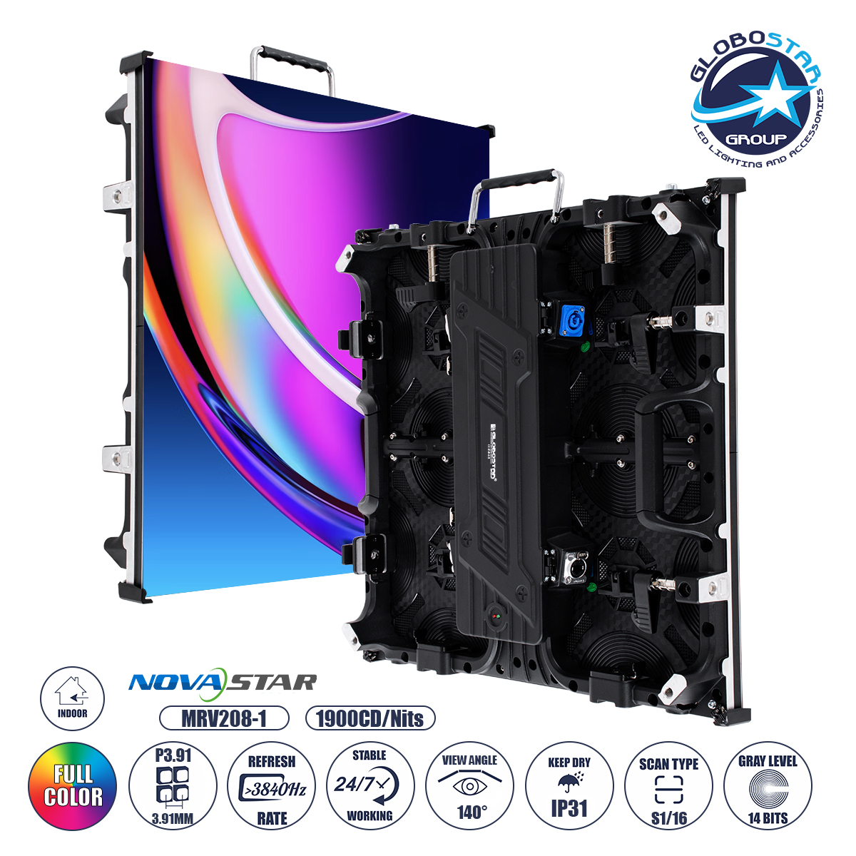 ea500c3_01 GLOBOSTAR® NEOWALL 41000 Οθόνη Video Wall P3.91 Καμπίνα 50x50cm LED 180W 3840Hz 16384 Dots ≥1900cd/㎡ Nits AC 220-240V Εσωτερικού Χώρου IP31 Full Color S1/16 14Bits - Κάρτα NovaStar MRV208-1 - Προστατευτικά Γωνιών - Kinglight SMD2121 & CZCL Driver - Μ50 x Π8.5 x Υ50cm - 2 Χρόνια Εγγύηση - Image 1