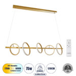 GLOBOSTAR® CIRCOLARE 61322 Μοντέρνο Κρεμαστό Φωτιστικό Οροφής LED 75W 8400lm 360° AC 220-240V IP20 Ρυθμιζόμενο Λευκό CCT με Χειριστήριο από 2700K έως 6000K Dimmable - Lumileds SMD Chip - Χρυσό - Μ120 x Π25 x Υ25cm - 3 Χρόνια Εγγύηση - Image 2