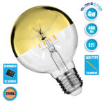 GLOBOSTAR® BUBBLE 99108 Λάμπα E27 G80 LED 4W 400lm 320° AC 220-240V IP20 Ultra Θερμό Λευκό 2200K Dimmable - Filament Chip - Διάφανο με Χρυσό Ανεστραμμένο Καθρέπτη - Μ8 x Π8 x Υ12.5cm - 3 Χρόνια Εγγύηση