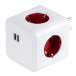 GloboStar® TRAVEL PowerCube PRO Certified 79634 Πολύπριζο 6 Θέσεων με 4 Πρίζες Ασφαλείας Childproof EU Schuko AC 220-240V & 2 Πρίζες USB Max 2.1A/DC 5V Μ7.5 x Π11.5 x Υ7.5 - Λευκό με Κόκκινο - Max Load 3680W/16A - Image 2
