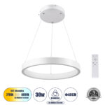 GLOBOSTAR® NEMESIS 61156 Μοντέρνο Κρεμαστό Φωτιστικό Οροφής LED 30W 3513lm 360° AC 220-240V IP20 Ρυθμιζόμενο Λευκό CCT με Χειριστήριο από 2700K έως 6000K Dimmable - Lumileds SMD Chip - Λευκό Ματ - Μ40 x Π40 x Υ4cm - 3 Χρόνια Εγγύηση - Image 2