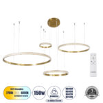 GLOBOSTAR® DIAMOND TETRA 61149 Μοντέρνο Κρεμαστό Φωτιστικό Οροφής LED 150W 18379lm 360° AC 220-240V IP20 Ρυθμιζόμενο Λευκό CCT με Χειριστήριο από 2700K έως 6000K Dimmable - Lumileds SMD Chip - Χρυσό Βούρτσας - Μ150 x Π150 x Υ60cm - 3 Χρόνια Εγγύηση - Image 2