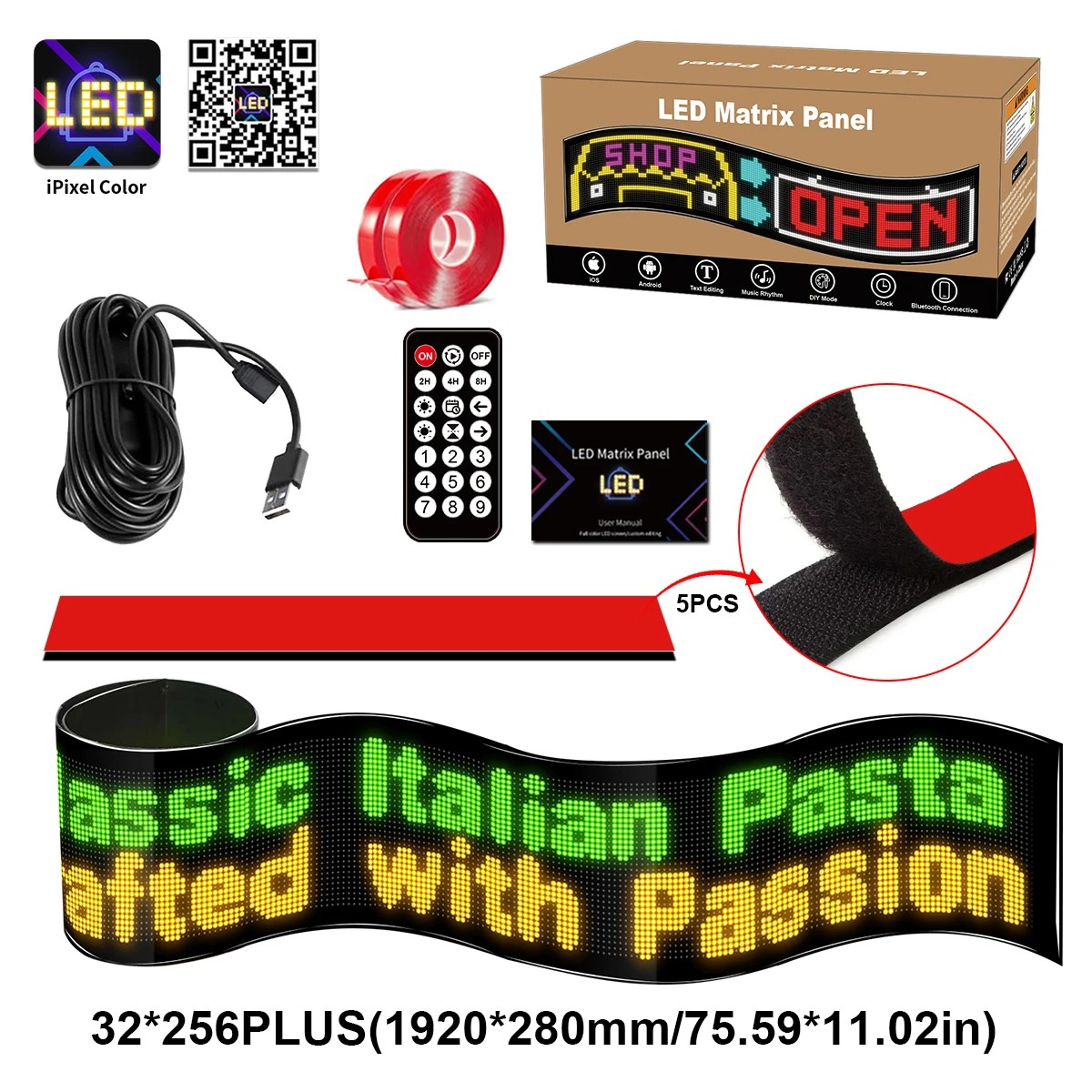 glb_106_0013_1 GLOBOSTAR® MATRIX GLB-106-0013 Εύκαμπτη Κυλιόμενη Ψηφιακή Επιγραφή 192x28cm P7 256x32 Pixel LED 40W AC 220-240V Αδιάβροχο IP65 Πολύχρωμο RGB - Bluetooth Control μέσω iPIXEL APP - Μ192 x Π0.4 x Υ28cm - 2 Χρόνια Εγγύηση - Image 1