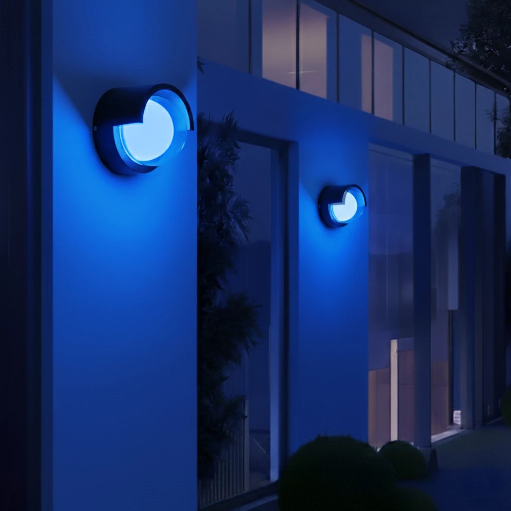klv_101_0251_1 kelvo® NEXA KLV-101-0253 Φωτιστικό Τοίχου / Απλίκα LED 6W 360lm 180° AC 220-240V Αδιάβροχο IP65 Μπλε - Sanan SMD Chip & TÜV SÜD Driver - Μαύρο Ματ - Μ11 x Π9 x Υ11cm - 5 Χρόνια Εγγύηση - Image 1