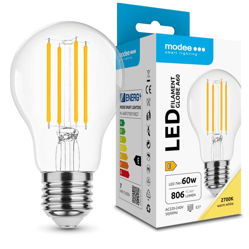 media-1700815364254 Modee LED Λάμπα Filament Globe A60 7W E27 2700K 806lm ERP - Image 1