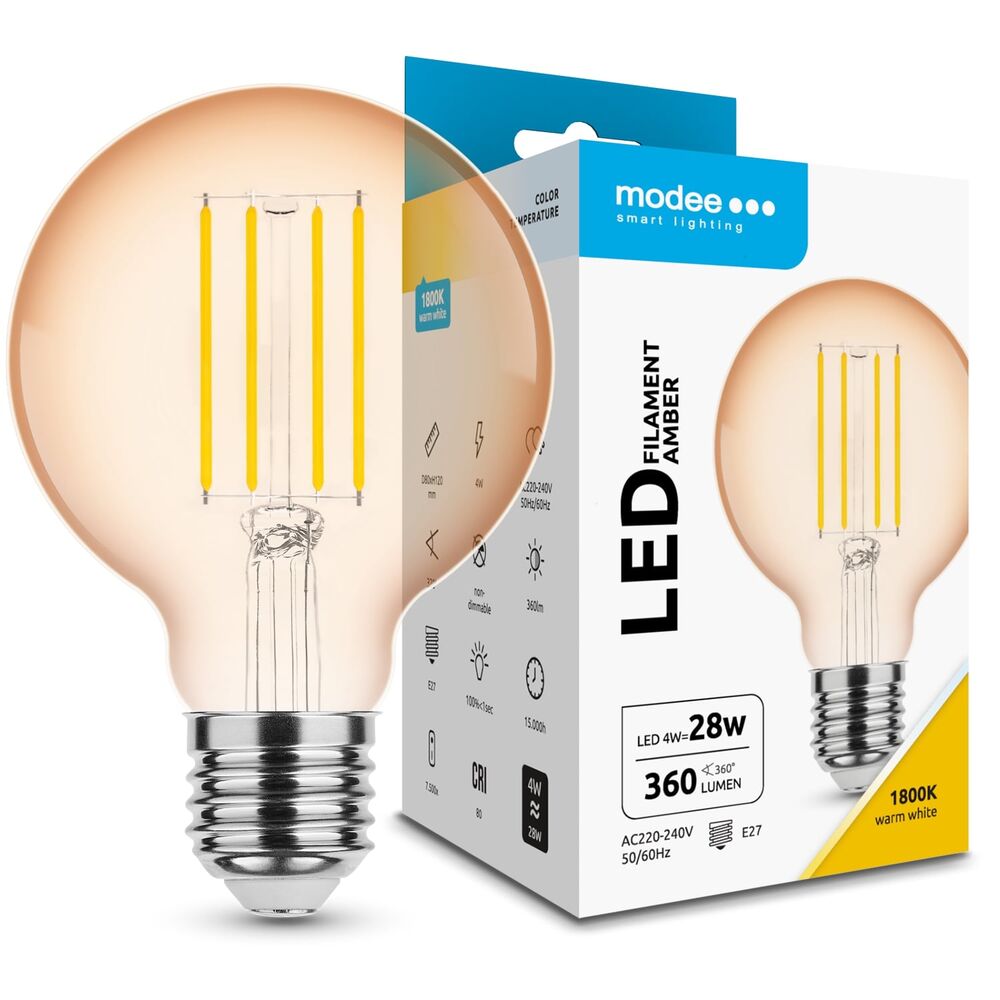 media-1710332120492 Modee Lighting LED Σφαιρική Λάμπα Filament Amber G80 4W E27 320° 1800K (360 lumen) - Image 1