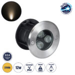 GloboStar® UNDERGROUND-FANI S-90979 Χωνευτό Φωτιστικό Σποτ Δαπέδου LED 12W 1080lm 60° DC 24V Αδιάβροχο IP68 Φ10 x Υ7.5cm Θερμό Λευκό 2700K - Ανοξείδωτο Ατσάλι