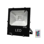 GLOBOSTAR® RGBFLOOD 75602 Προβολέας με IR Ασύρματο Χειριστήριο LED 50W 3250lm 120° AC 220-240V Αδιάβροχο IP66 Πολύχρωμο RGB Dimmable - Μαύρο Ματ - Μ28.5 x Π23.5 x Υ10cm - 2 Χρόνια Εγγύηση