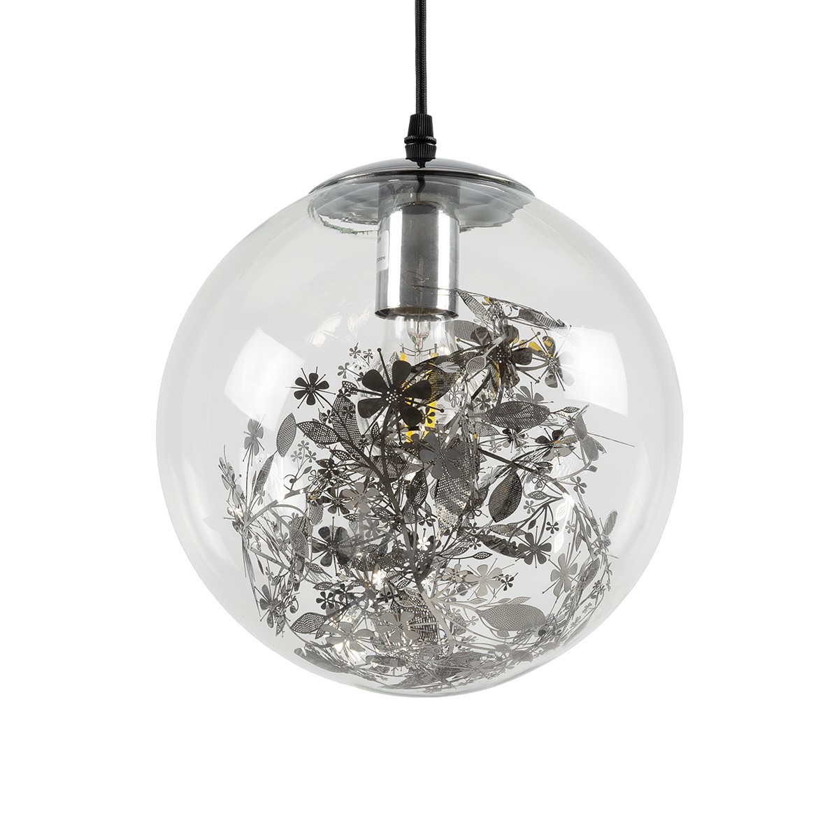5416e4_01510_01 GLOBOSTAR® HARPER 01510 Μοντέρνο Κρεμαστό Φωτιστικό Οροφής με Ντουί 1 x E27 AC 220-240V IP20 - Διάφανο & Ασημί - Μ25 x Π25 x Υ30cm - Image 1