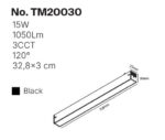 Inlight Γραμμικό Φωτιστικό LED 15W 3CCT 120° για μαγνητική Ράγα 220V  σε μαύρη απόχρωση D: 32,8x3cm (TM20030) - Image 2