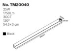 Inlight Γραμμικό Φωτιστικό LED 25W 3CCT 120° για μαγνητική Ράγα 220V  σε μαύρη απόχρωση D: 54,5x3cm (TM20040) - Image 2