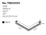 Inlight Γωνιακό γραμμικό φωτιστικό LED 20W,με Anti-glare Dots 3CCT, 120° για μαγνητική ράγα 220V, σε μαύρη απόχρωση D:24,2x22x3cm (TM20050) - Image 2