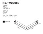 Inlight Γωνιακό γραμμικό φωτιστικό LED 20W, 3CCT, 120° για μαγνητική ράγα 220V, σε μαύρη απόχρωση D:24,2x22x3cm (TM20060) - Image 2