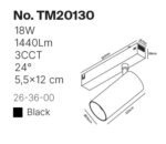 Inlight Φωτιστικό spot LED 18W, 3CCT, 24° για μαγνητική ράγα 220V, σε μαύρη απόχρωση D:5,5x12cm (TM20130) - Image 2