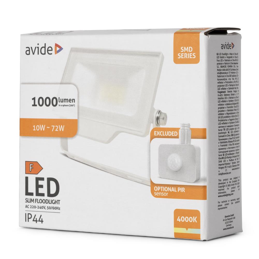 ablrflnw-10w-opir-w_b Avide Προβολέας LED SMD 10W NW 4000K με Δυνατότητα Προσθήκης Αισθητήρα PIR Λευκό - Image 1