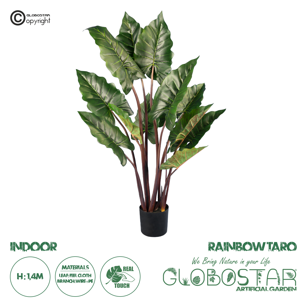 20055_1 GloboStar® Artificial Garden RAINBOW TARO 20055 Τεχνητό Διακοσμητικό Φυτό Κολοκασία Υ140cm - Image 1