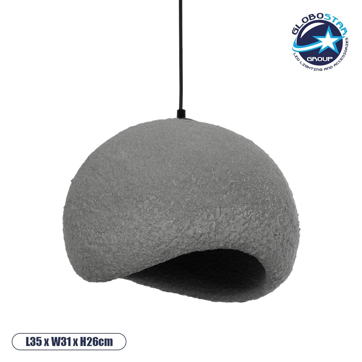 204_0122_1 GLOBOSTAR® STONE 204-0122 Μοντέρνο Κρεμαστό Φωτιστικό Οροφής με Ντουί 1 x E27 AC 220-240V IP20 - Γκρι - Μ35 x Π31 x Υ26cm - Image 1