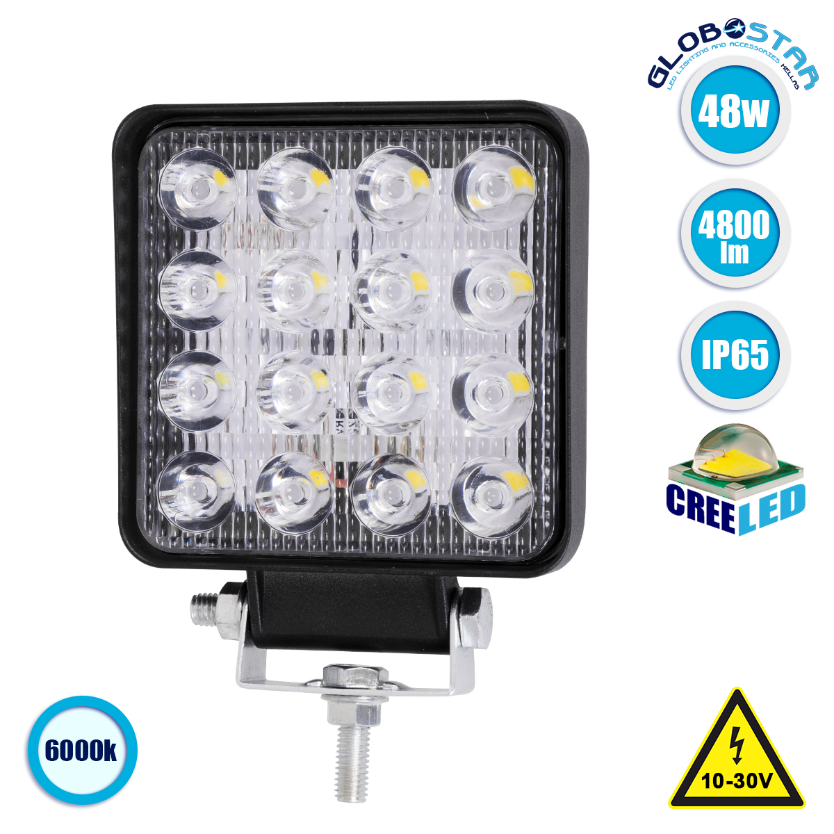 85407_1 GLOBOSTAR® WORKPRO 85407 Προβολάκι LED 48W 4800lm 45° DC 10-30V Αδιάβροχο IP65 Ψυχρό Λευκό 6000K - CREE XBD Chip - Μ10.8 x Π3.2 x Υ12.8cm - 2 Χρόνια Εγγύηση - Image 1