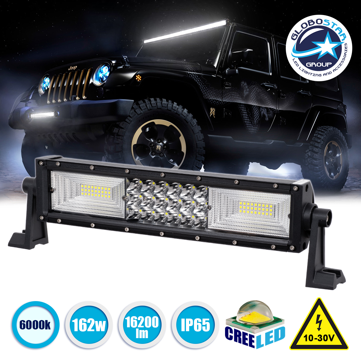 85481_1 GloboStar® 85481 PRO Series Μπάρα Ίσια - Straight TRI-ROW 7D για Αυτοκίνητα & Φορτηγά LED CREE XBD 162W 16200lm 15° & 60° DC 10-30V Αδιάβροχη IP65 Ψυχρό Λευκό 6000K - Image 1