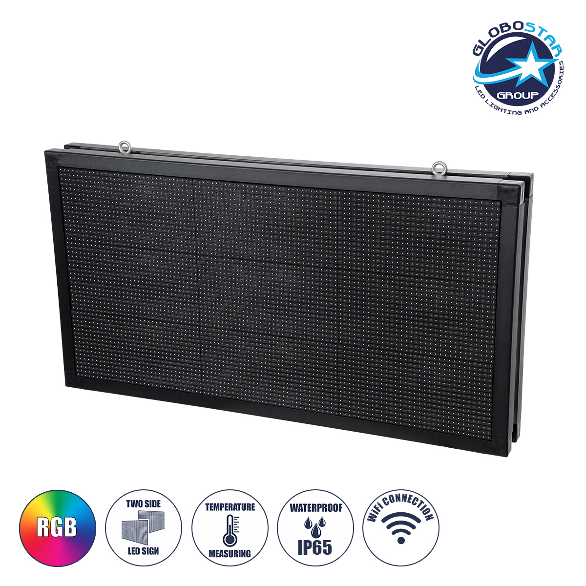 90299_1 GLOBOSTAR® DISPLAY 90299 Κυλιόμενη Ψηφιακή Επιγραφή 96x48cm P10 Διπλής Όψης LED AC 220-240V Αδιάβροχο IP65 RGB - WiFi Control μέσω FK APP - Αισθητήρας Θερμοκρασίας & Υγρασίας - Μ102 x Π11 x Υ54.5cm - 2 Χρόνια Εγγύηση - Image 1