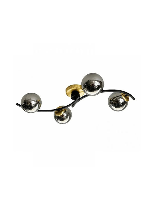 NG Lighting Φωτιστικό Οροφής Πλαφονιέρα Χειροποίητο Μεταλλικό Μαύρο/Χρυσό με Φιμέ Γυαλιά Τετράφωτο Ε27 85x20cm 2027810 - Image 2