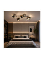 NG Lighting Φωτιστικό Οροφής Πλαφονιέρα Χειροποίητο Μεταλλικό Μαύρο/Χρυσό με Φιμέ Γυαλιά Τετράφωτο Ε27 85x20cm 2027810