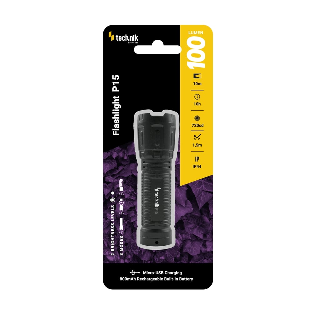 media-1707902000812 Technik Φακός P15 (+1x18650 800mAh) XPE LED + micro USB (100 lumen) - Image 1