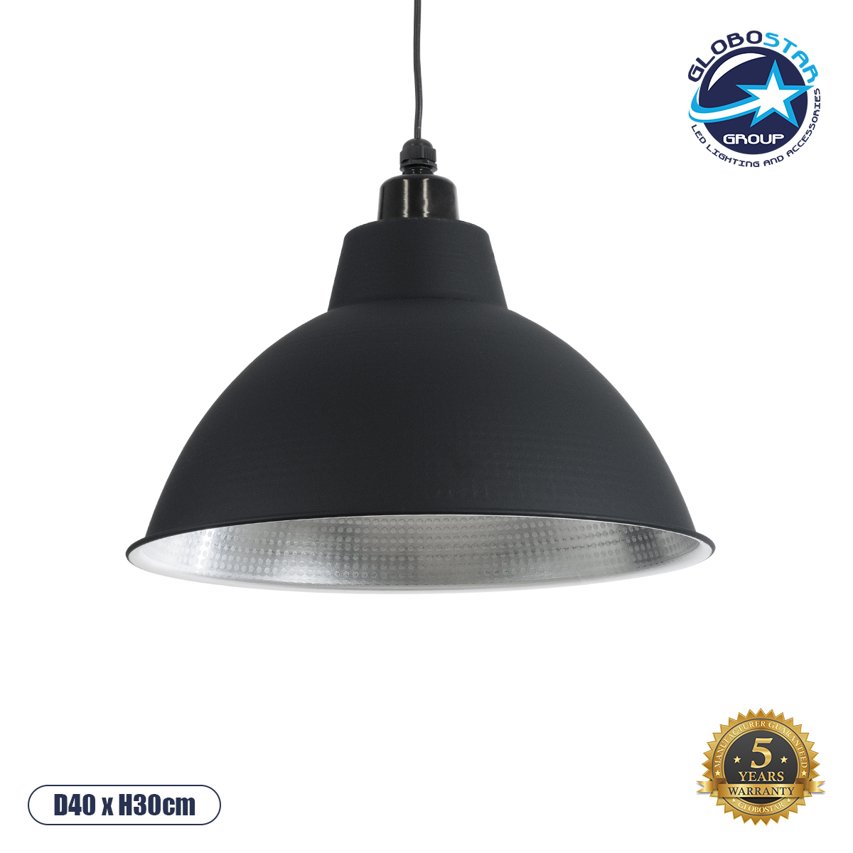 01176_01 GLOBOSTAR® LOUVE 01176 Vintage Κρεμαστό Φωτιστικό Οροφής με Ντουί 1 x E27 AC 220-240V IP20 - Μαύρο - Μ40 x Π40 x Υ30cm - Image 1