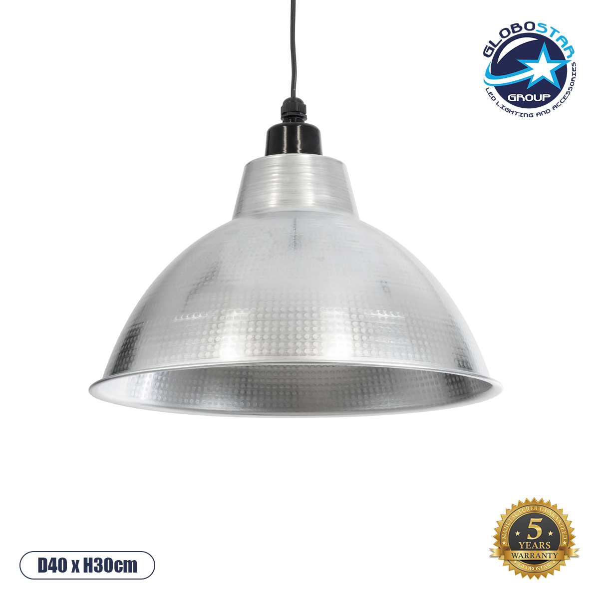 01178_01 GLOBOSTAR® LOUVE 01178 Vintage Κρεμαστό Φωτιστικό Οροφής με Ντουί 1 x E27 AC 220-240V IP20 - Ασημί - Μ40 x Π40 x Υ30cm - Image 1