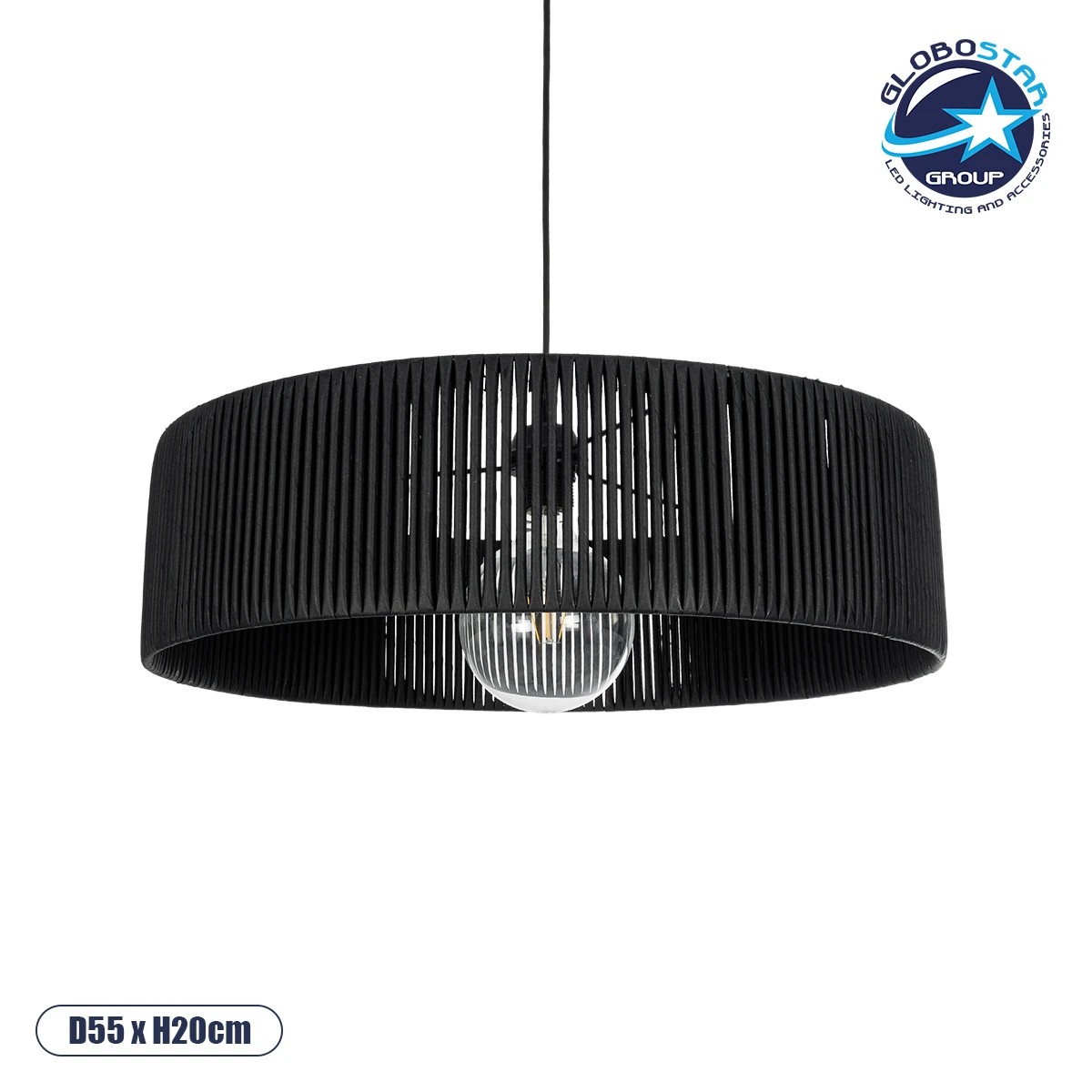203_0046_1 GLOBOSTAR® KYCLOS 203-0046 Boho Κρεμαστό Φωτιστικό Οροφής με Ντουί 1 x E27 AC 220-240V IP20 - Μαύρο - M55 x Π55 x Υ20cm - Image 1