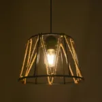 GLOBOSTAR® JUTE 203-0090 Μοντέρνο Κρεμαστό Φωτιστικό Οροφής με Ντουί 1 x E27 AC 220-240V IP20 - Μαύρο & Μπεζ - Μ30 x Π30 x Υ23cm - Image 3