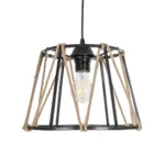 GLOBOSTAR® JUTE 203-0090 Μοντέρνο Κρεμαστό Φωτιστικό Οροφής με Ντουί 1 x E27 AC 220-240V IP20 - Μαύρο & Μπεζ - Μ30 x Π30 x Υ23cm - Image 5