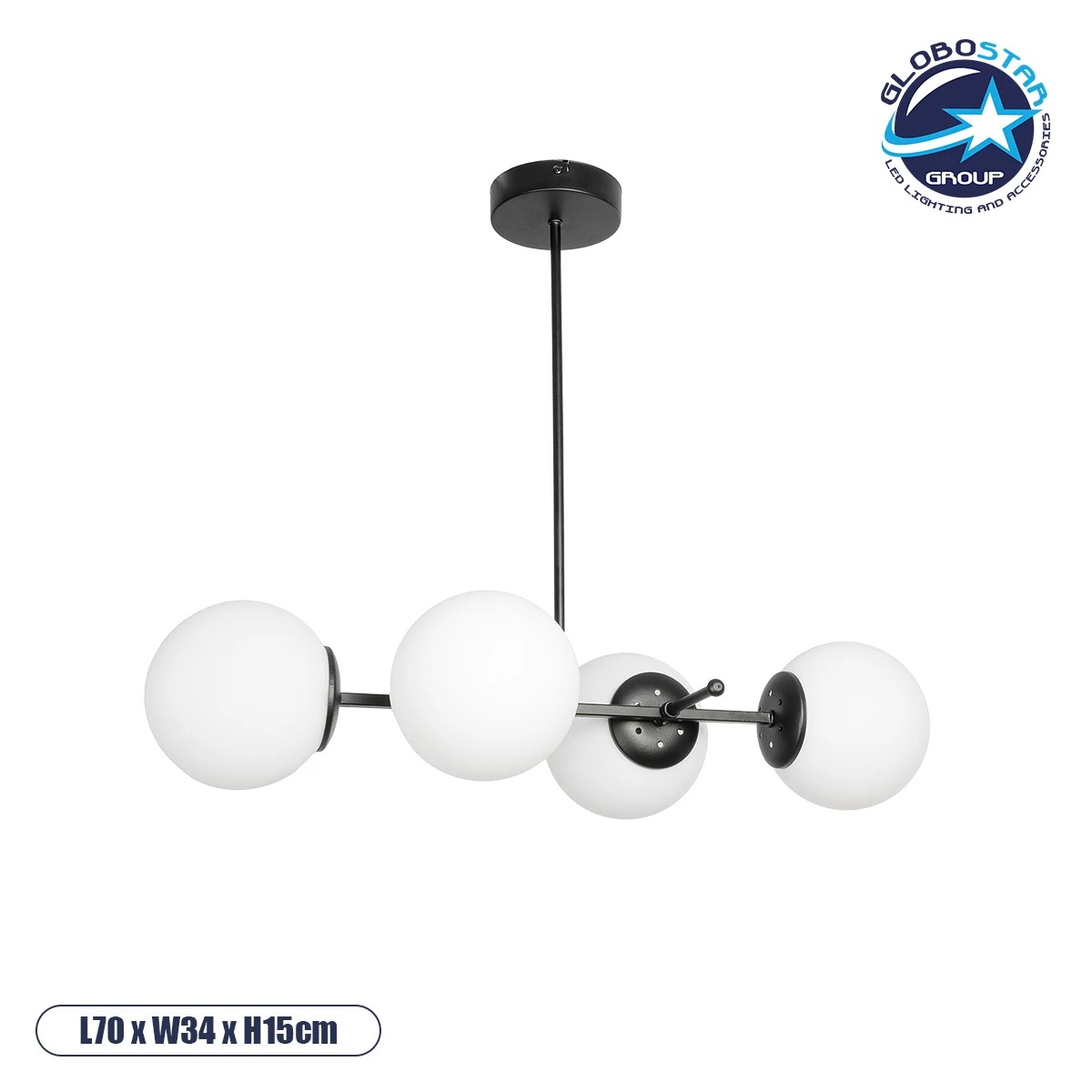 203_0104_1 GLOBOSTAR® GLOBUS 203-0104 Μοντέρνο Φωτιστικό Οροφής με Ντουί 4 x E27 AC 220-240V IP20 - Λευκό & Μαύρο - Μ70 x Π34 x Υ15cm - Image 1