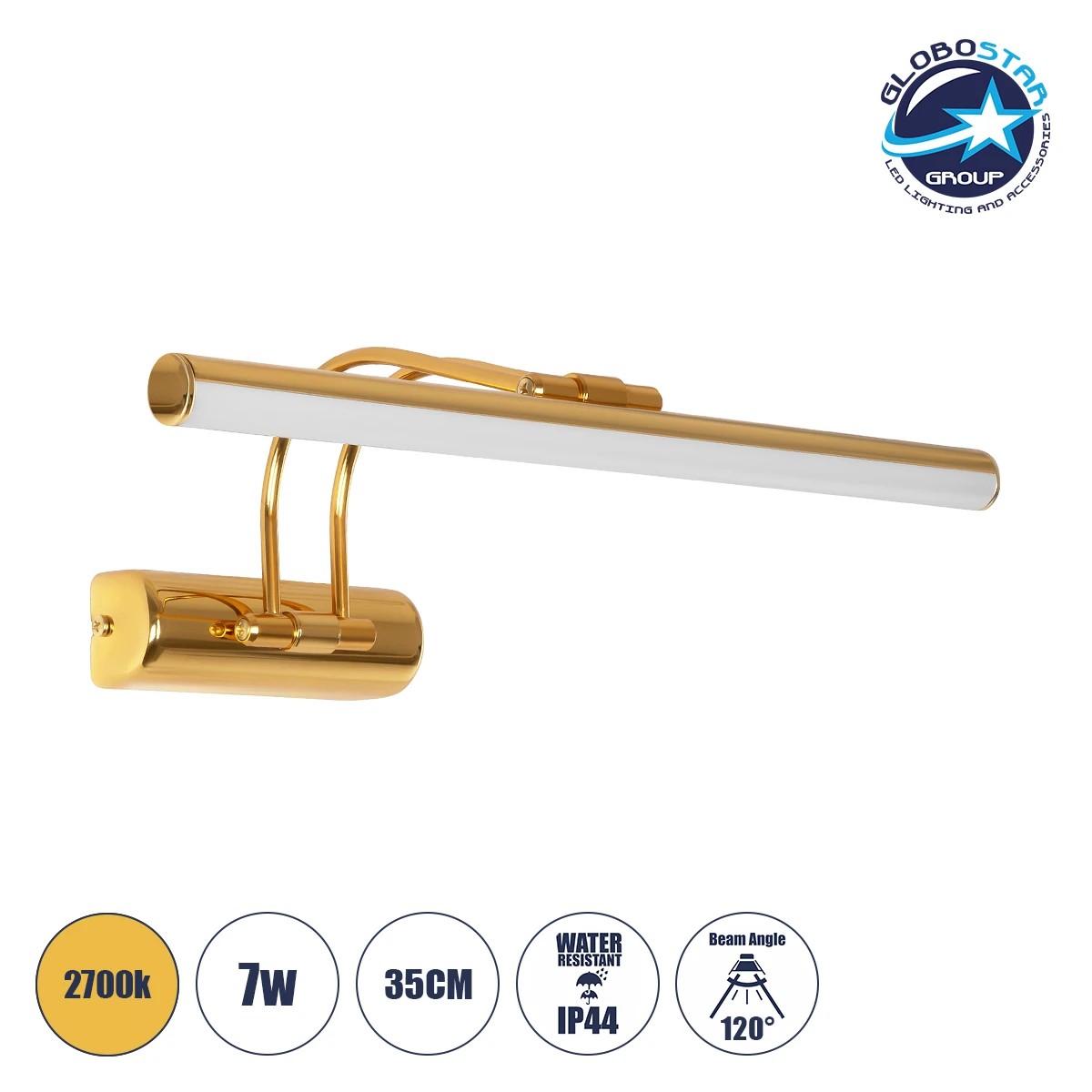 203_0185_1 GLOBOSTAR® REFINE 203-0185 Μοντέρνο Φωτιστικό Τοίχου - Απλίκα Καθρέπτη Μπάνιου LED 7W 640lm 120° AC 220-240V IP44 Θερμό Λευκό 2700K - Lumileds SMD Chip - Χρυσό - Μ35 x Π21 x Υ12cm - 2 Χρόνια Εγγύηση - Image 1