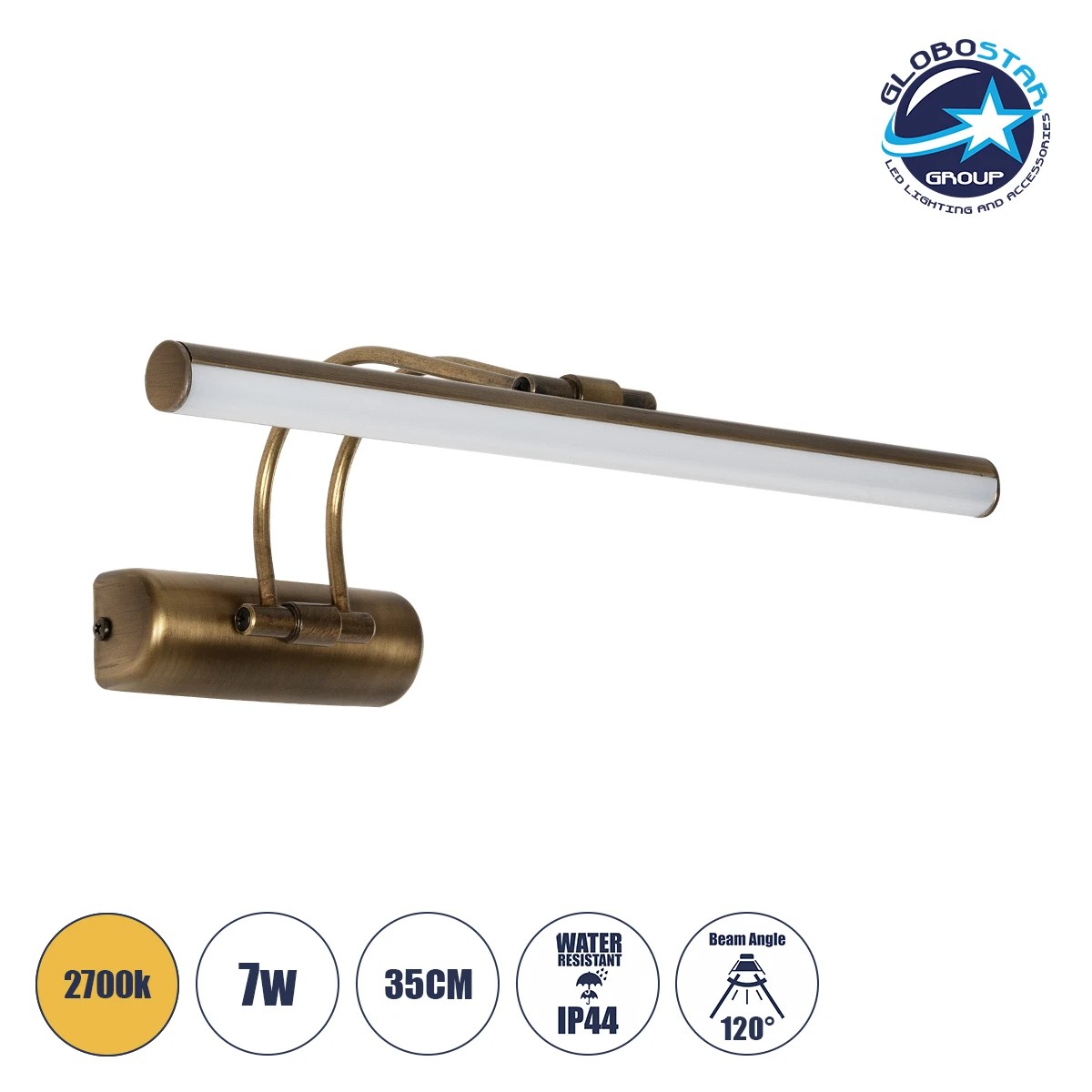 203_0186_1 GLOBOSTAR® REFINE 203-0186 Μοντέρνο Φωτιστικό Τοίχου - Απλίκα Καθρέπτη Μπάνιου LED 7W 640lm 120° AC 220-240V IP44 Θερμό Λευκό 2700K - Lumileds SMD Chip - Μπρούτζινο - Μ35 x Π21 x Υ12cm - 2 Χρόνια Εγγύηση - Image 1