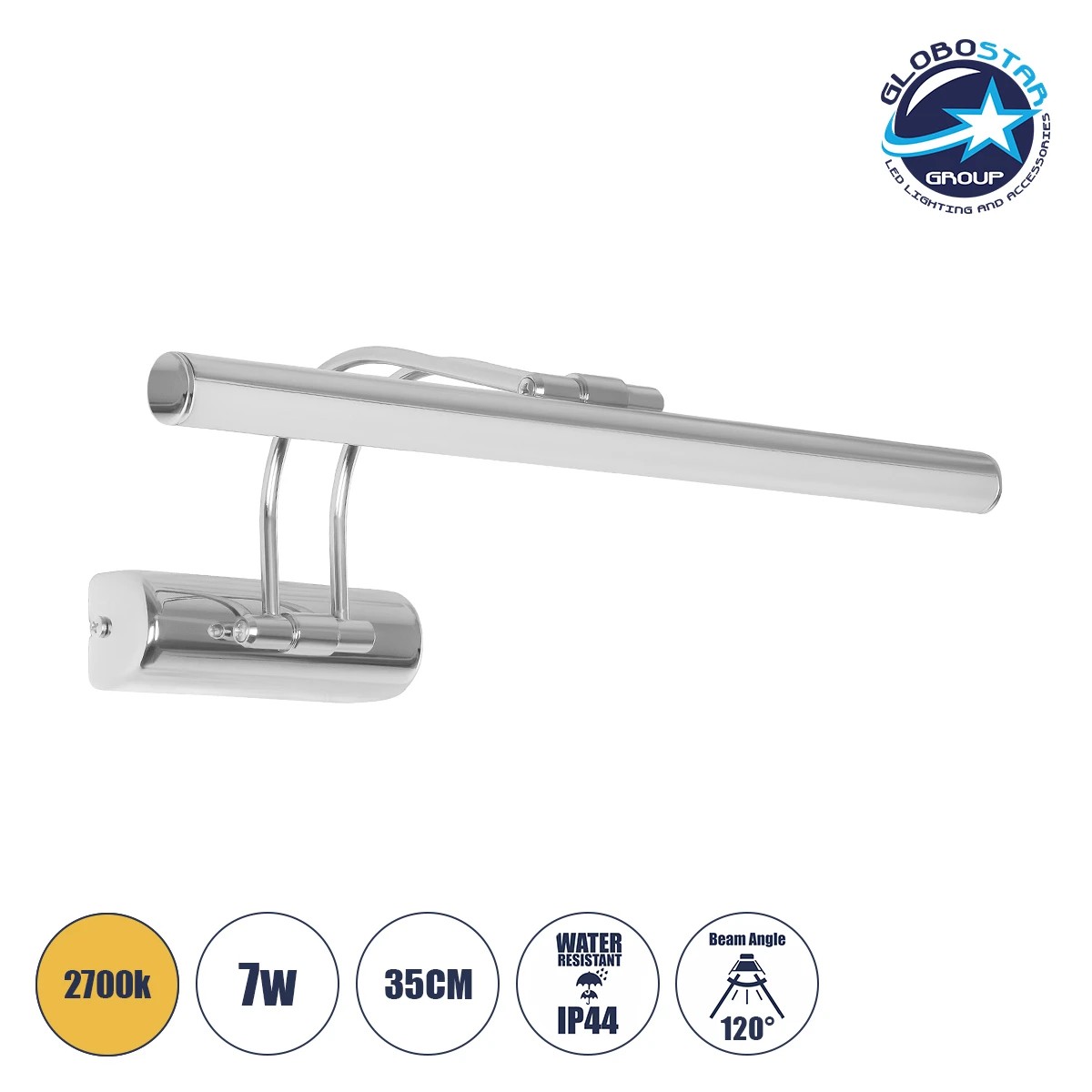 203_0187_1 GLOBOSTAR® REFINE 203-0187 Μοντέρνο Φωτιστικό Τοίχου - Απλίκα Καθρέπτη Μπάνιου LED 7W 640lm 120° AC 220-240V IP44 Θερμό Λευκό 2700K - Lumileds SMD Chip - Νίκελ Χρώμιο - Μ35 x Π21 x Υ12cm - 2 Χρόνια Εγγύηση - Image 1