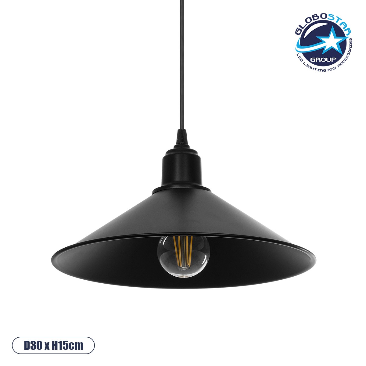 5a89f4_203_0084_1 GLOBOSTAR® FERRO 203-0084 Μοντέρνο Κρεμαστό Φωτιστικό Οροφής με Ντουί 1 x E27 AC 220-240V IP20 - Μαύρο - Μ30 x Π30 x Υ15cm - Image 1