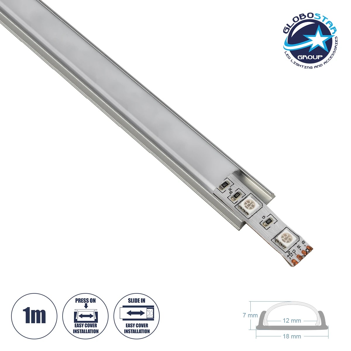 70802_1m_1 GLOBOSTAR® ALP-LINEAR CURBARIO 70802-1M Επιφανειακό Εύκαμπτο Προφίλ Αλουμινίου με Λευκό Γαλακτερό Πατητό Κάλυμμα για Ταινίες LED IP20 - Ασημί & Λευκό - Μ100 x Π1.8 x Υ0.5cm - Image 1