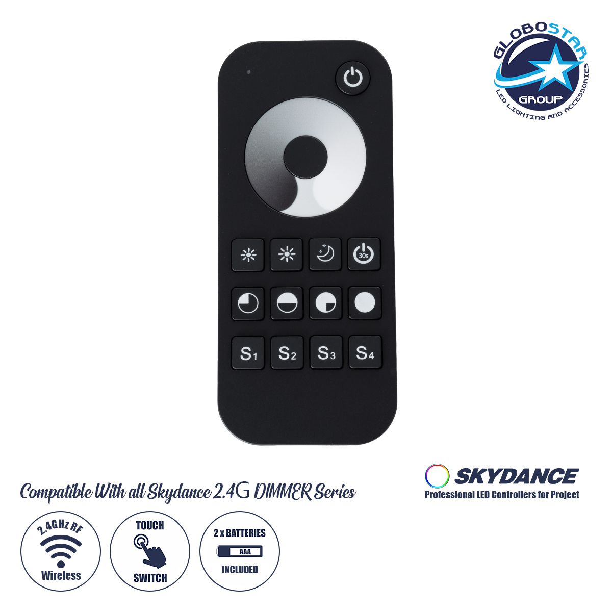 71569_01 GLOBOSTAR® SKYDANCE-RT1 71569 RF Ασύρματο Χειριστήριο Αφής 1 Group για όλα τα Μονόχρωμα SKYDANCE Controller - DC 3V 2 x AAA IP20 - RF2.4Ghz - Μ12.2 x Π5.3 x Υ1.7cm - 5 Χρόνια Εγγύηση - Image 1