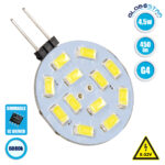 GLOBOSTAR® G4SIDE 76100 Λάμπα G4 LED 4.5W 450lm 120° DC 12-24V IP20 Ψυχρό Λευκό 6000K Dimmable - Sanan SMD Chip - Side Pin - Μ3 x Π3 x Υ0.8cm - 2 Χρόνια Εγγύηση