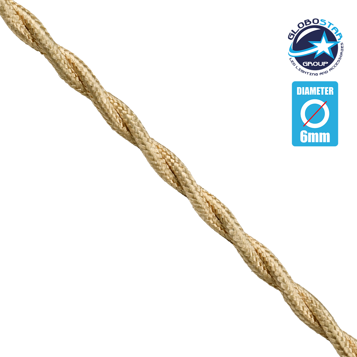 77624_1 GLOBOSTAR® DECOCABLE 77624 Υφασμάτινο Στριφτό Καλώδιο 2 x 0.75mm² IP20 - Μπεζ - Μ100 x Π0.6 x Υ0.6cm - Image 1