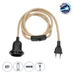 GLOBOSTAR® WHIP 77660 Μοντέρνο DIY Φωτιστικό με Υφασμάτινο Καλώδιο, Ντουί 1 x E27, Διακόπτη On/Off & Πρίζα AC 220-240V IP20 - Μπεζ & Μαύρο - Μ150 x Π5.8 x Υ5.8cm