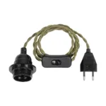 GLOBOSTAR® WHIP 77667 Μοντέρνο DIY Φωτιστικό με Πλεκτό Καλώδιο, Ντουί 1 x E27, Διακόπτη On/Off & Πρίζα AC 220-240V IP20 - Χακί & Μαύρο - Μ150 x Π5.8 x Υ5.8cm