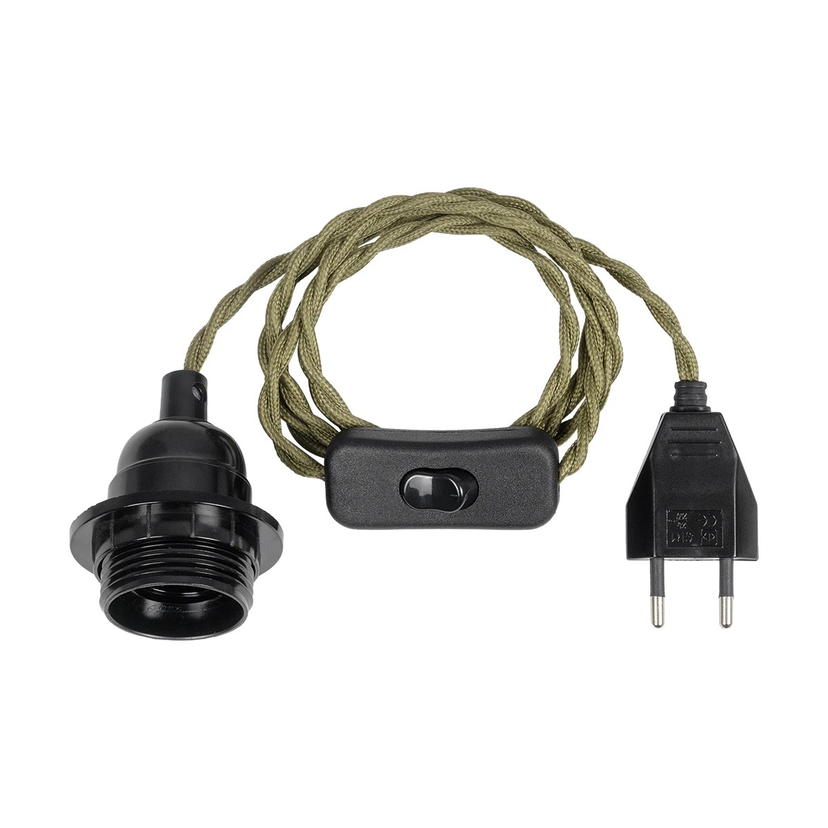 77667_1 GLOBOSTAR® WHIP 77667 Μοντέρνο DIY Φωτιστικό με Πλεκτό Καλώδιο, Ντουί 1 x E27, Διακόπτη On/Off & Πρίζα AC 220-240V IP20 - Χακί & Μαύρο - Μ150 x Π5.8 x Υ5.8cm - Image 1