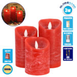 GLOBOSTAR® FIREFLAME 79558 Διακοσμητικό Κερί Παραφίνης με Εφέ Κινούμενης Φλόγας & IR Ασύρματο Χειριστήριο LED 0.5W 25lm 120° DC 3V με 2xAA Μπαταρίες IP20 Θερμό Λευκό 2700K Dimmable - Κόκκινο - Μ7.5 x Π7.5 x Υ15cm - Πακέτο 3 Τεμαχίων - 1 Χρόνο Εγγύηση