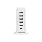 GLOBOSTAR® CHARGER 79704 Πολυφορτιστής DC 5V με 5 x USB 2.0 & 1 x USB-C 30W 6A AC 220-240V IP20 - Λευκό - Μ8 x Π6.5 x Υ11.5cm - Image 4
