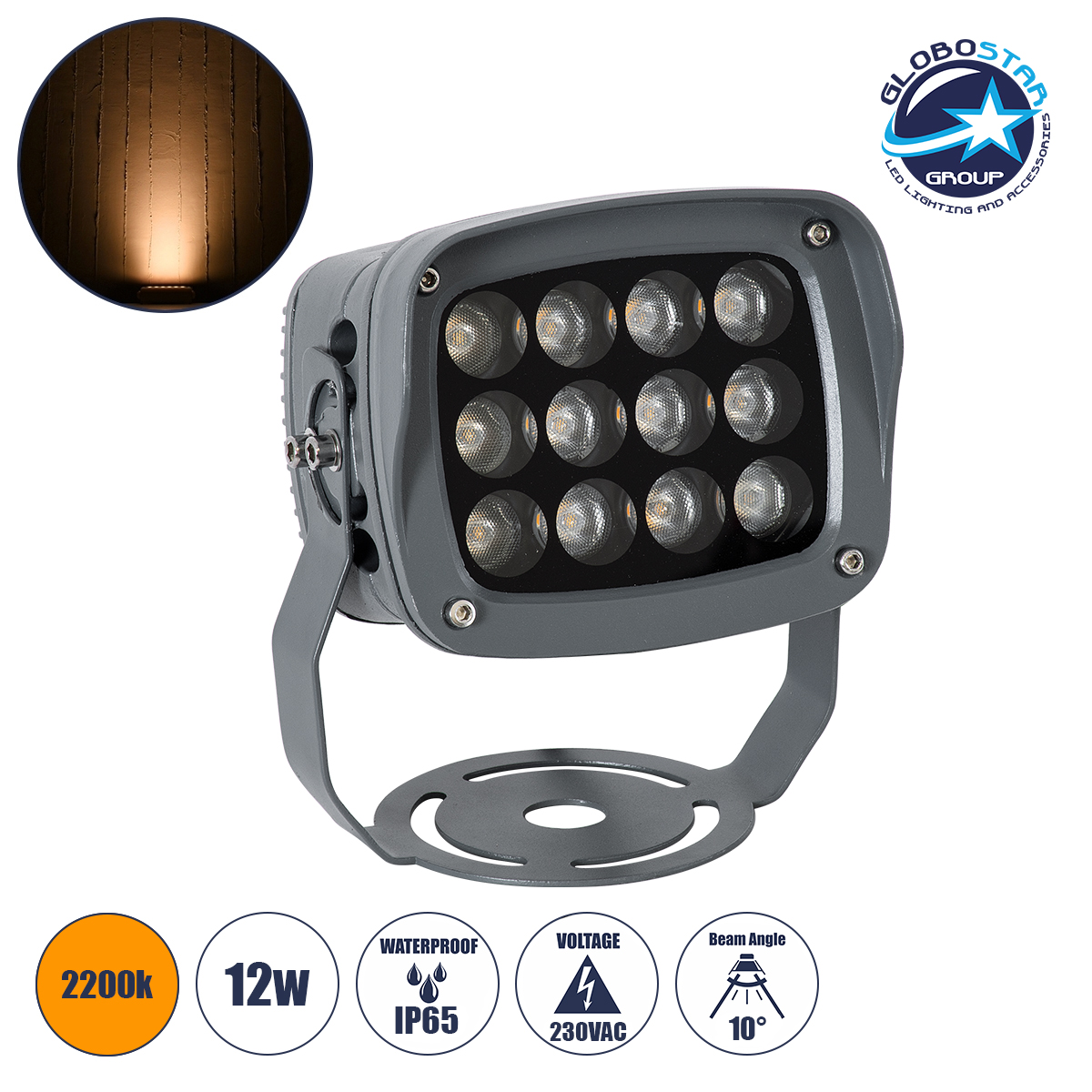 90120_01 GLOBOSTAR® FLOODXENA 90120 Προβολέας Σποτ Wall Washer LED 12W 1260lm 10° AC 220-240V Αδιάβροχο IP65 Ultra Θερμό Λευκό 2200K - Bridgelux SMD Chip - Γκρι Ανθρακί Ματ - Μ13.5 x Π11 x Υ15cm - 3 Χρόνια Εγγύηση - Image 1