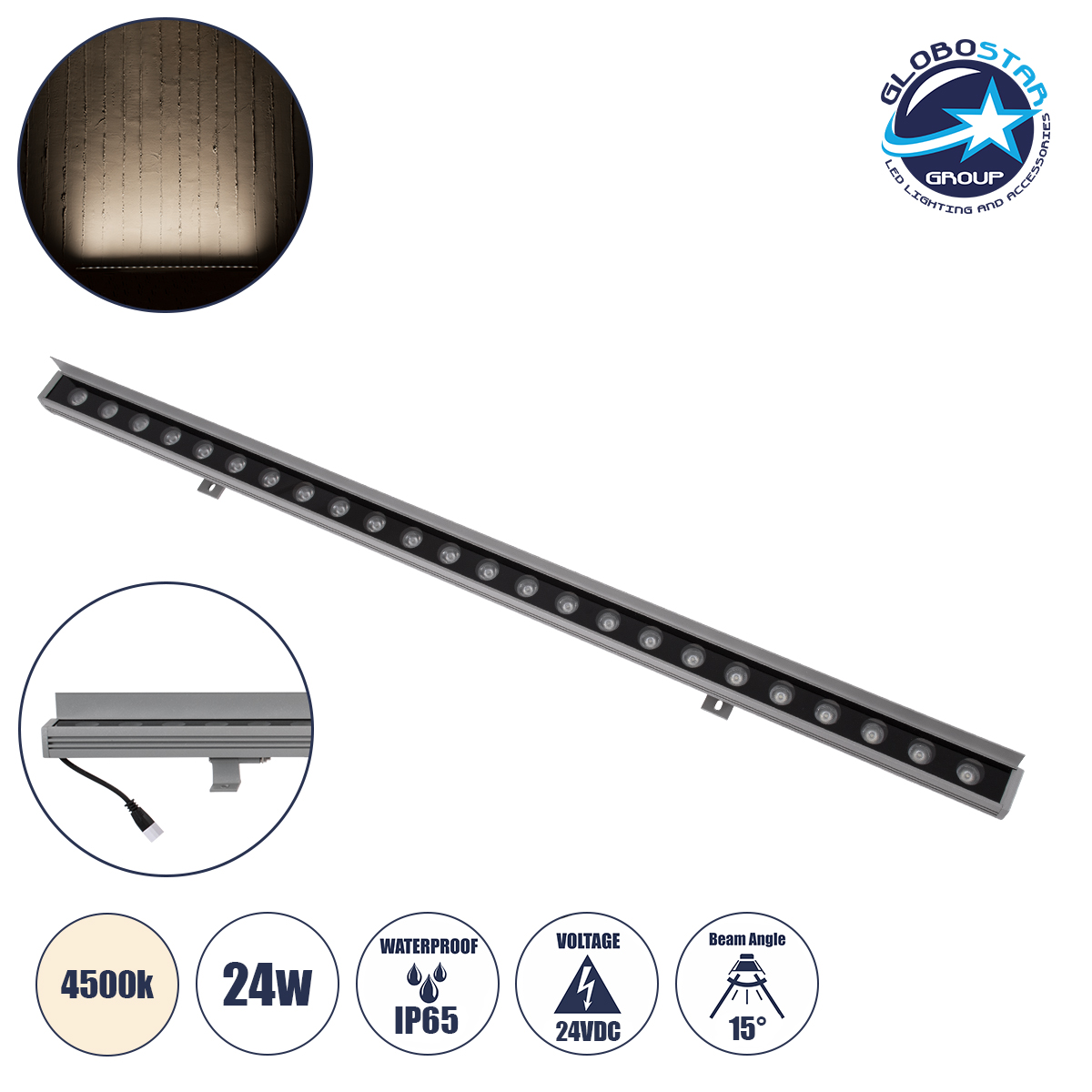 90187_1 GLOBOSTAR® WASHERFAIA 90187 Μπάρα Φωτισμού Wall Washer με Αντιθαμβωτική Γρίλια LED 24W 2760lm 15° DC 24V Αδιάβροχο IP65 Φυσικό Λευκό 4500K Dimmable - Bridgelux SMD Chip - Γκρί Ανθρακί - Μ100 x Π4 x Υ5.5cm - 3 Χρόνια Εγγύηση - Image 1