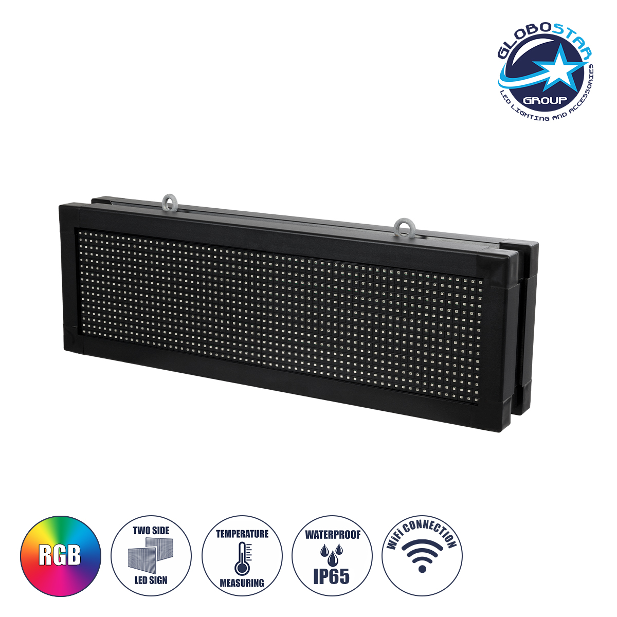 90269_1 GLOBOSTAR® DISPLAY 90269 Κυλιόμενη Ψηφιακή Επιγραφή 64x16cm P10 Διπλής Όψης LED AC 220-240V Αδιάβροχο IP65 RGB - WiFi Control μέσω FK APP - Αισθητήρας Θερμοκρασίας & Υγρασίας - Μ70.5 x Π11 x Υ22.5cm - 2 Χρόνια Εγγύηση - Image 1