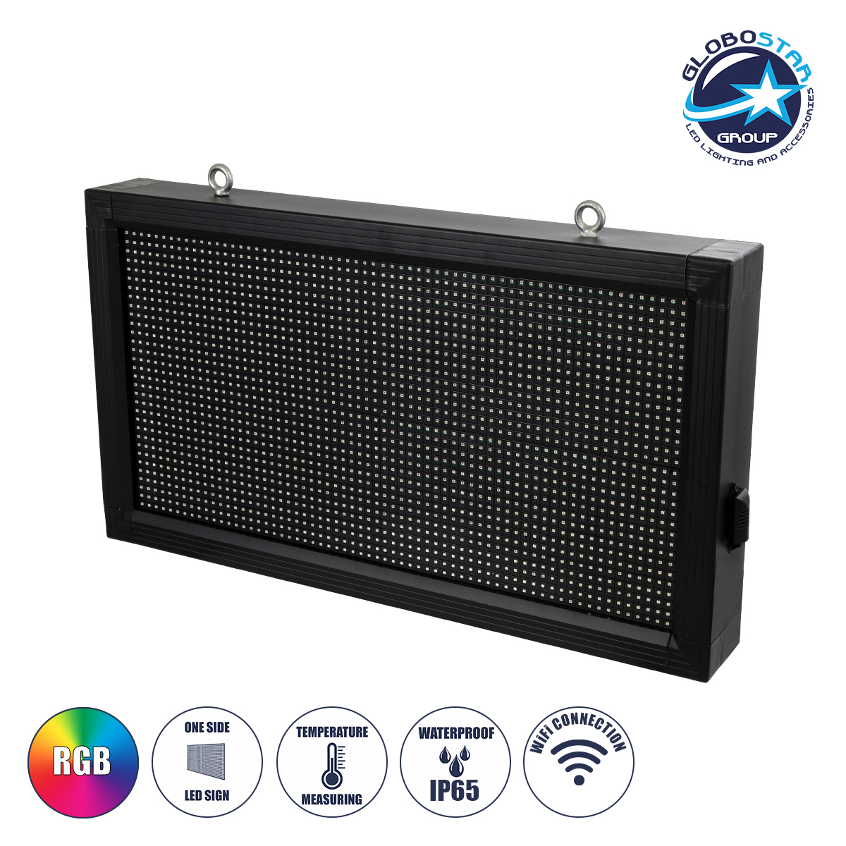 90277_1 GLOBOSTAR® DISPLAY 90277 Κυλιόμενη Ψηφιακή Επιγραφή 64x32cm P10 Μονής Όψης LED AC 220-240V Αδιάβροχο IP65 RGB - WiFi Control μέσω FK APP - Αισθητήρας Θερμοκρασίας & Υγρασίας - Μ72 x Π9 x Υ42.5cm - 2 Χρόνια Εγγύηση - Image 1